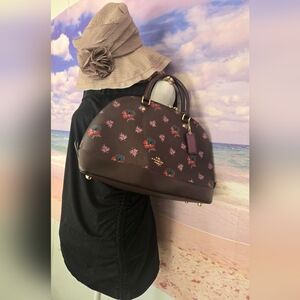 Coach Brown and Pink Floral Satchel